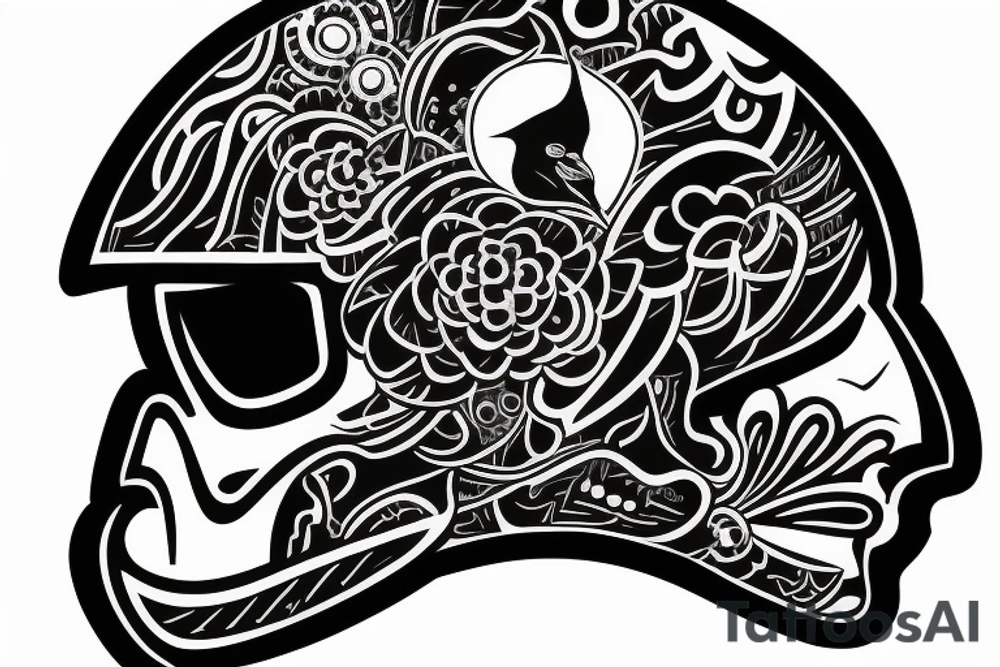 Crow on a helmet blue eyes engineer tattoo idea