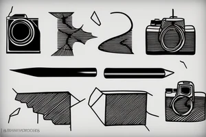 Small tattoo of an abstract pencil, canvas, camera & brush tattoo idea