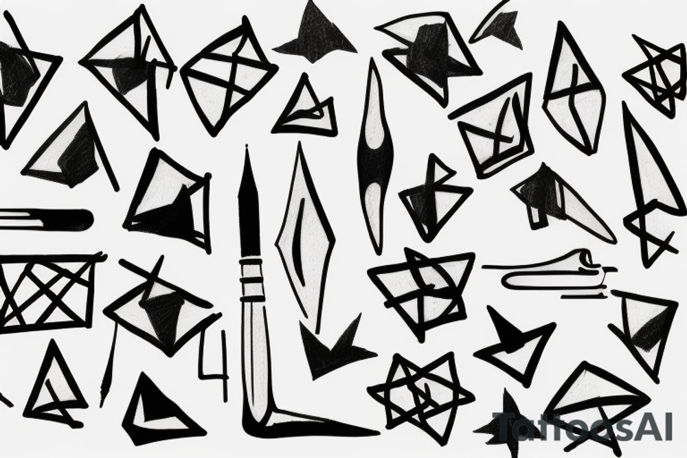Small tattoo of an abstract pencil, canvas, camera & brush tattoo idea