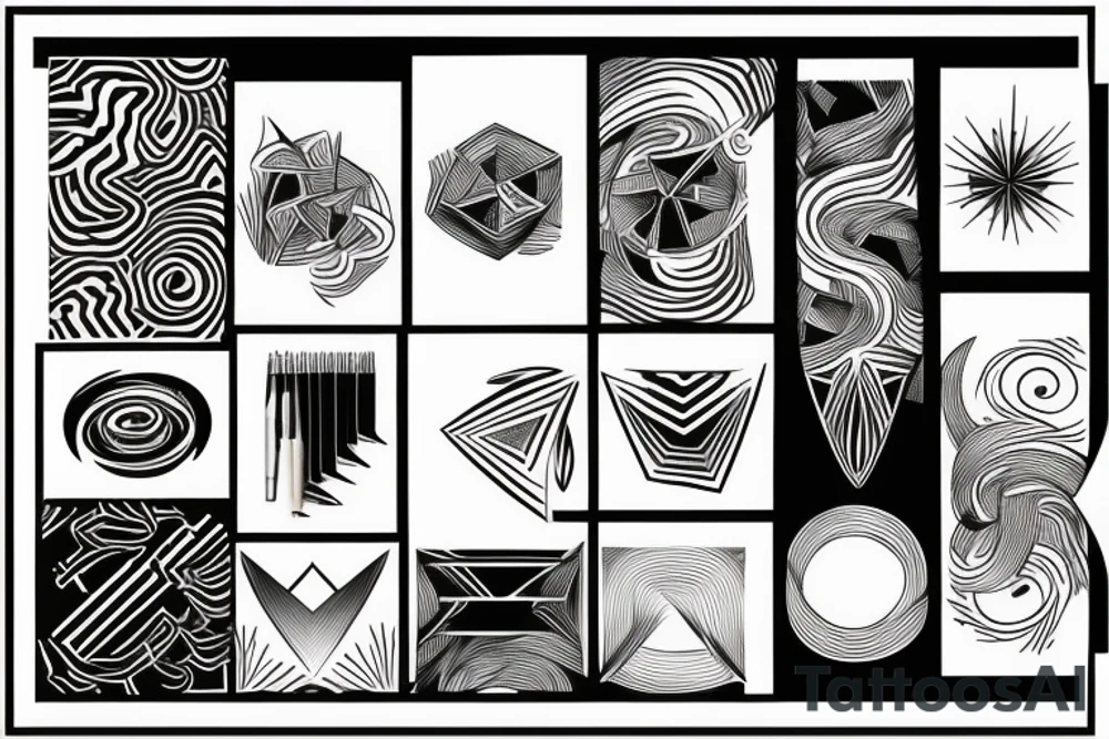 Small tattoo of an abstract pencil, canvas, camera & brush tattoo idea