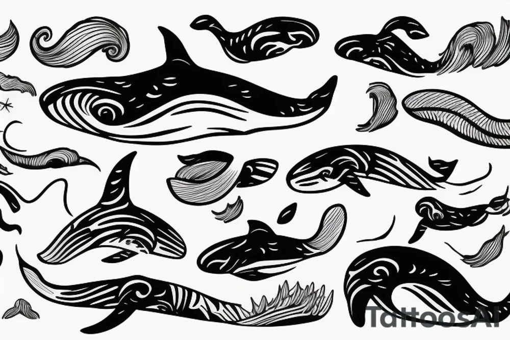 Wave whale and surfer tattoo idea