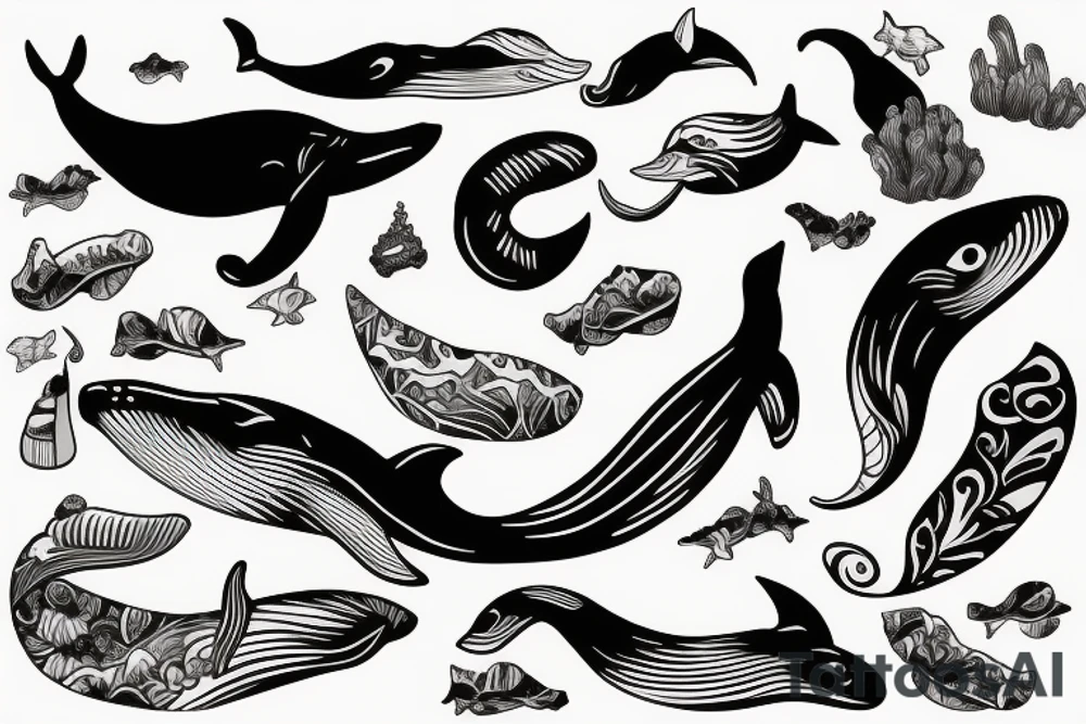 Wave whale and surfer tattoo idea