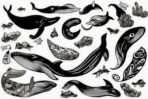 Wave whale and surfer tattoo idea