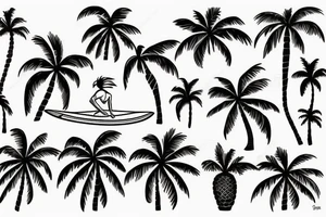 Surfer on a wave made of a palm tree tattoo idea
