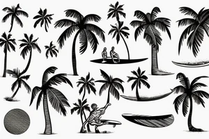 Surfer on a wave made of a palm tree tattoo idea