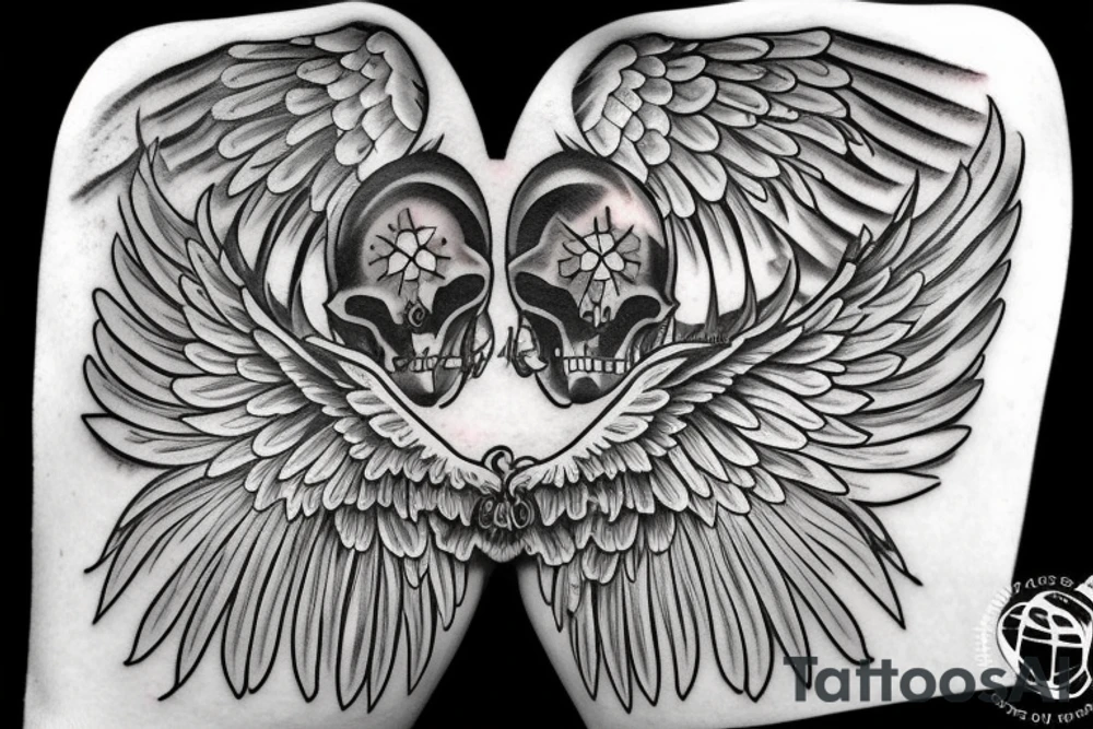 angel wings with the quote memento mori tattoo idea