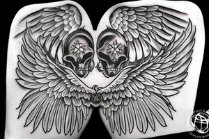 angel wings with the quote memento mori tattoo idea