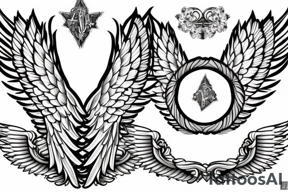angel wings with holy circle tattoo idea