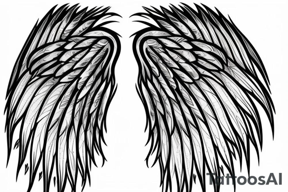 angel wings with fallen feather tattoo idea
