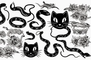 Black cat bitting a snake tattoo idea