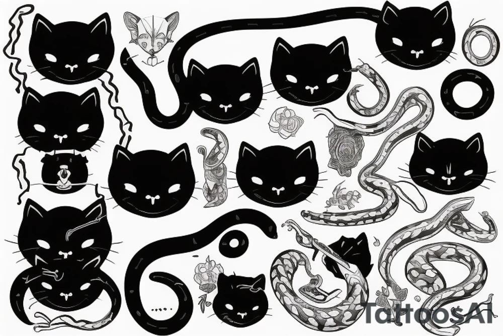 Black cat bitting a snake tattoo idea