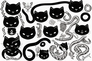 Black cat bitting a snake tattoo idea