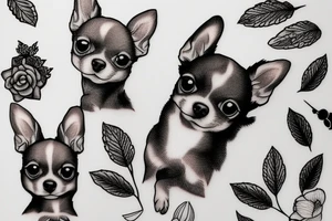 A black white and Brown teacup chihuahua named sage tattoo idea