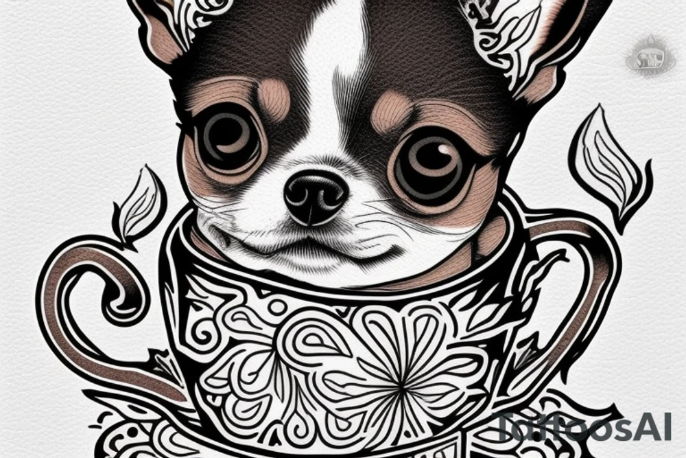A black white and Brown teacup chihuahua named sage tattoo idea