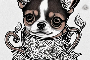 A black white and Brown teacup chihuahua named sage tattoo idea