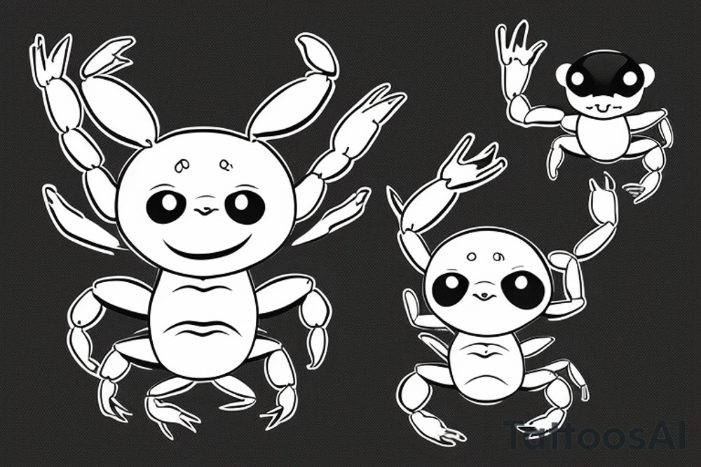 A crab chilling with a panda and a monkey tattoo idea