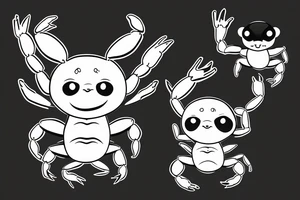 A crab chilling with a panda and a monkey tattoo idea