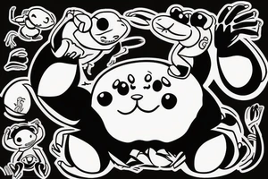 A crab chilling with a panda and a monkey tattoo idea