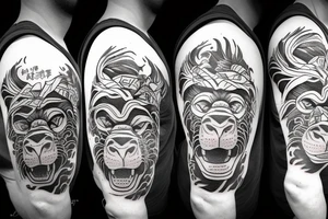 Lion head and a gorilla head with some Chinese word design tattoo idea