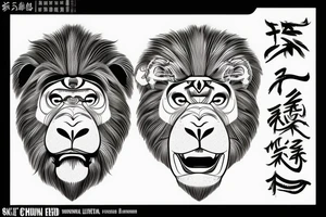 Lion head and a gorilla head with some Chinese word design tattoo idea