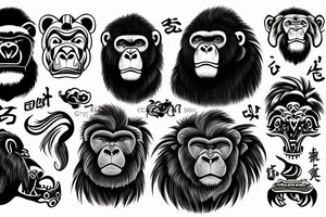 Lion head and a gorilla head with some Chinese word design tattoo idea
