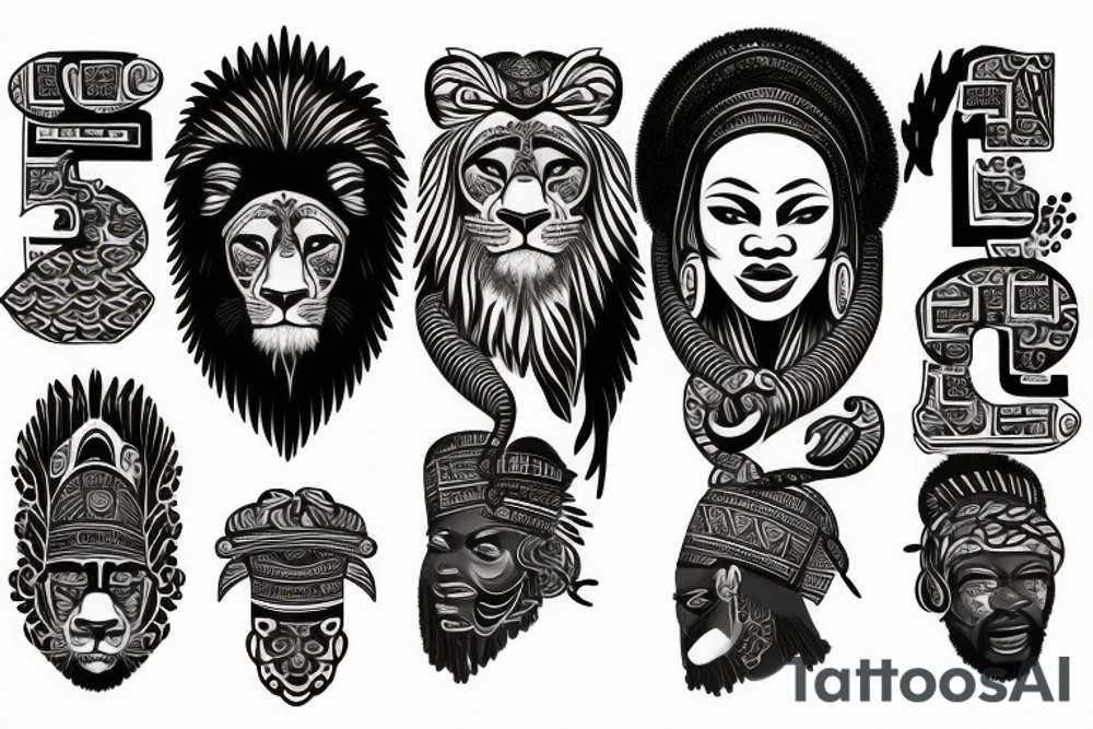 African Nigerian with lion head and numbers chest tattoo tattoo idea