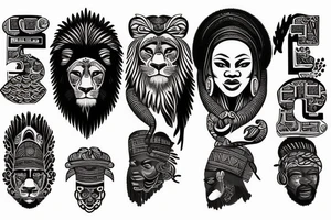 African Nigerian with lion head and numbers chest tattoo tattoo idea