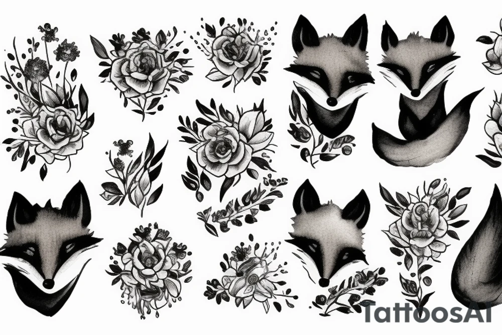 fox surrounded by flowers tattoo idea