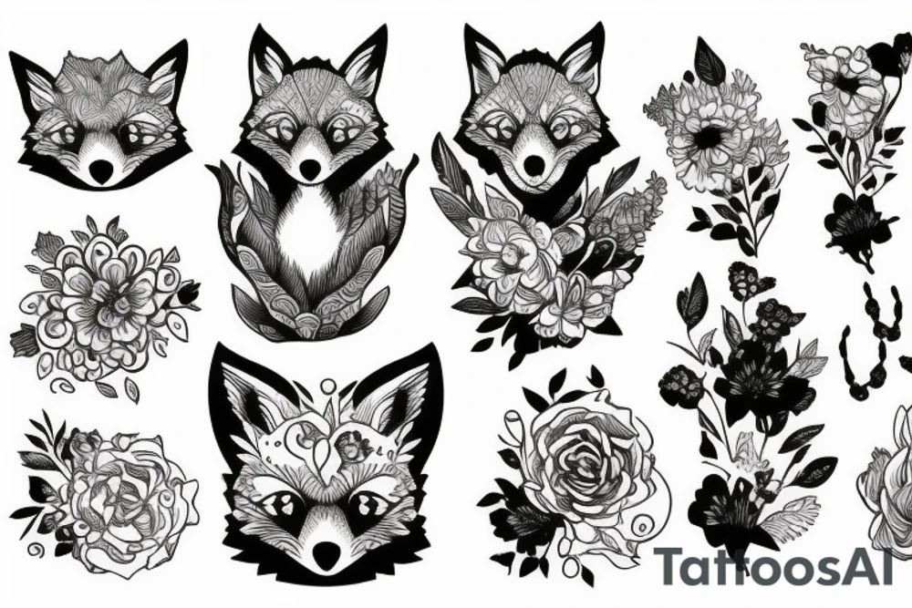 fox encircled by flowers tattoo idea