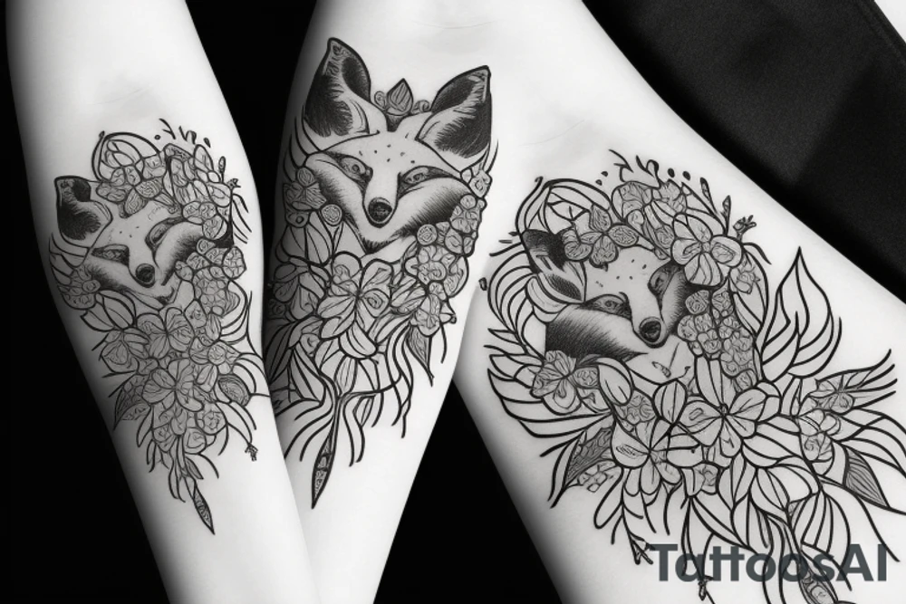 fox encircled by flowers tattoo idea