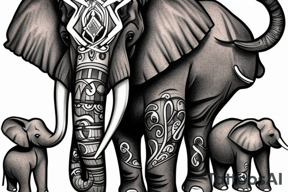 Elephant sorrounded by nature, jesus and love tattoo idea