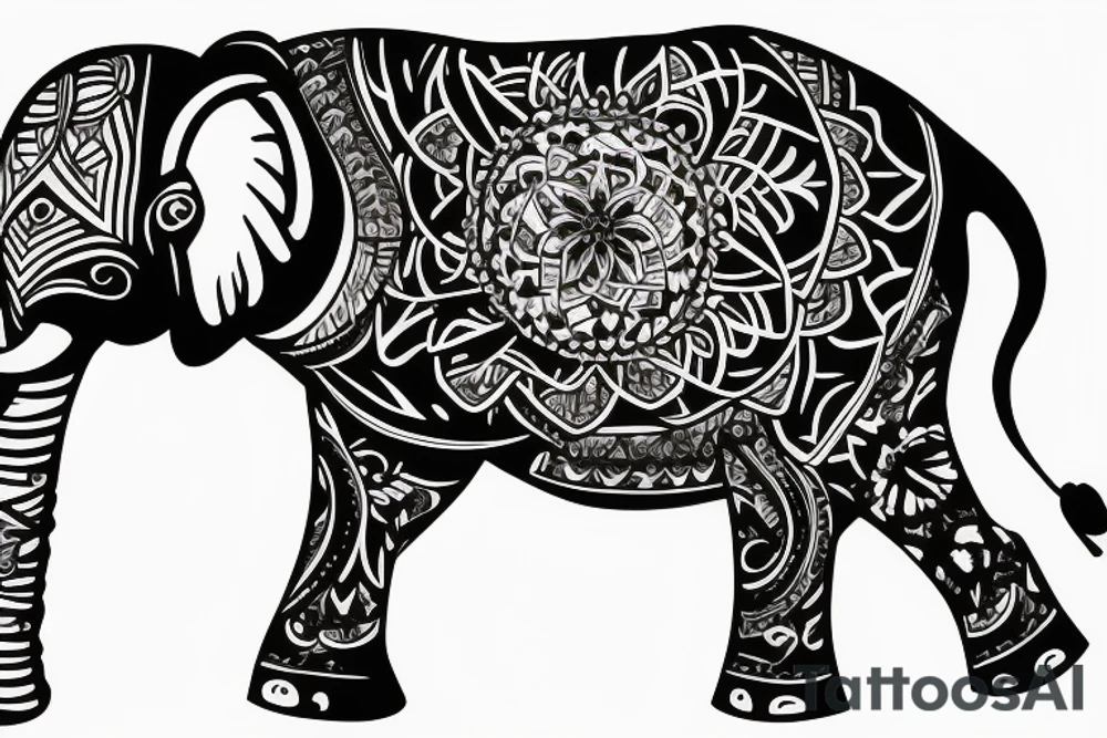 Elephant sorrounded by nature, jesus and love tattoo idea