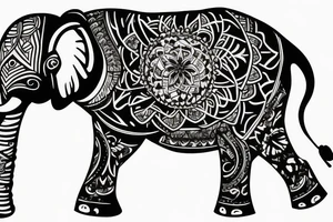 Elephant sorrounded by nature, jesus and love tattoo idea