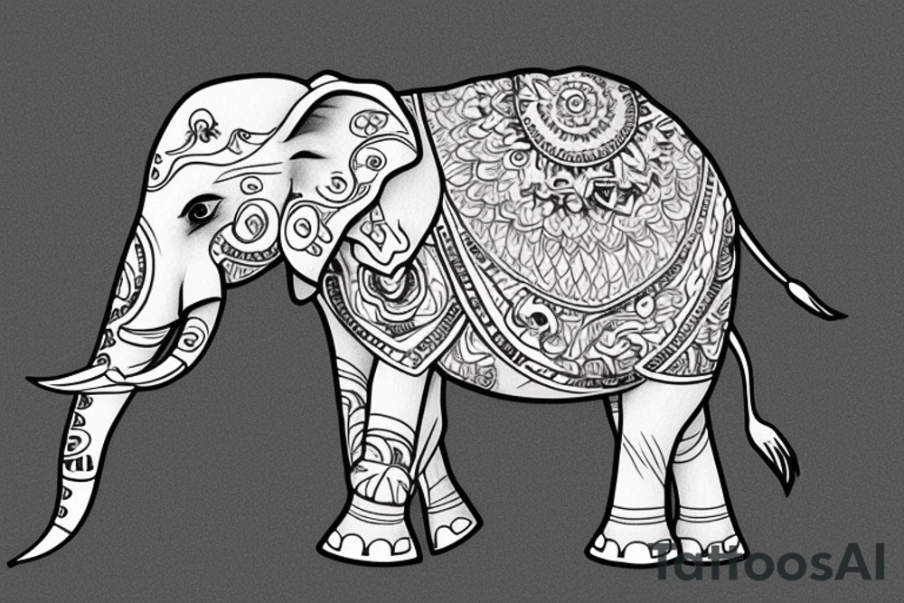Elephant sorrounded by a golden dog tattoo idea
