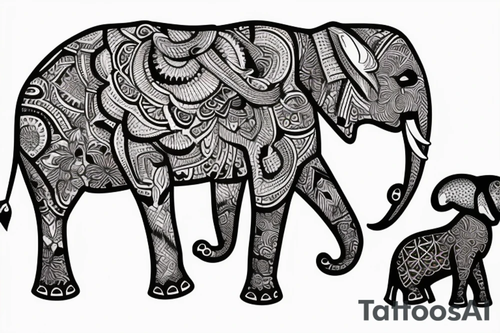 Elephant sorrounded by a golden dog tattoo idea