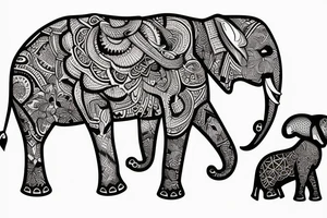 Elephant sorrounded by a golden dog tattoo idea
