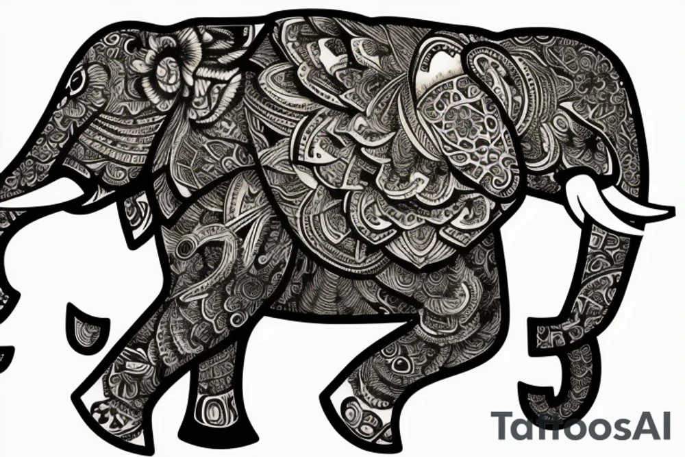 Elephant sorrounded by a golden dog tattoo idea