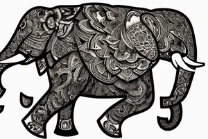 Elephant sorrounded by a golden dog tattoo idea