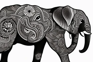Elephant sorrounded by a golden dog tattoo idea