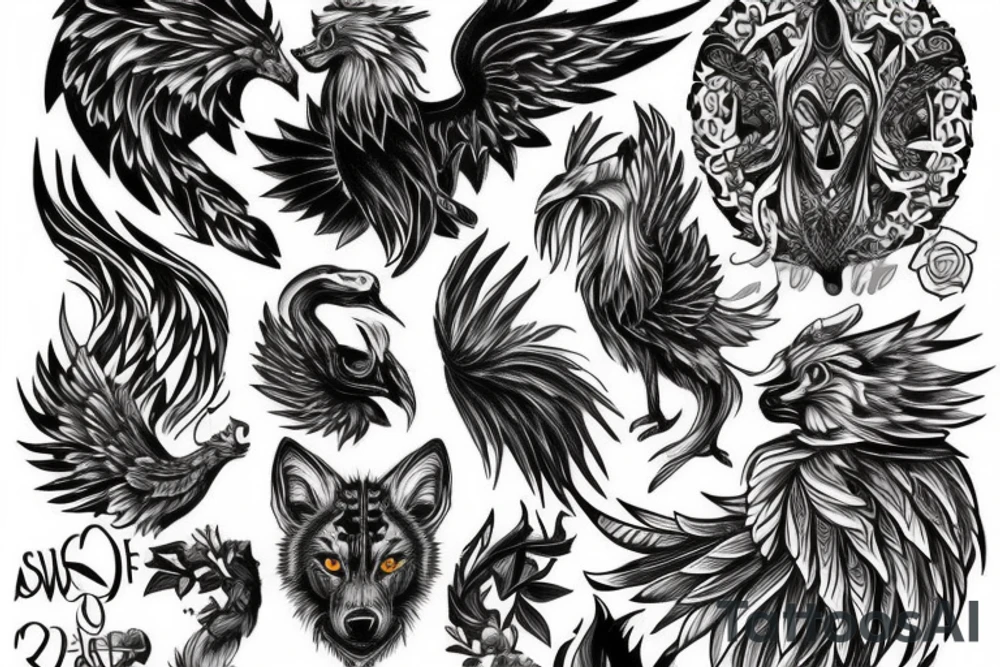Wolf and Phoenix tattoo idea