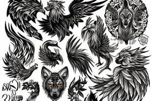 Wolf and Phoenix tattoo idea