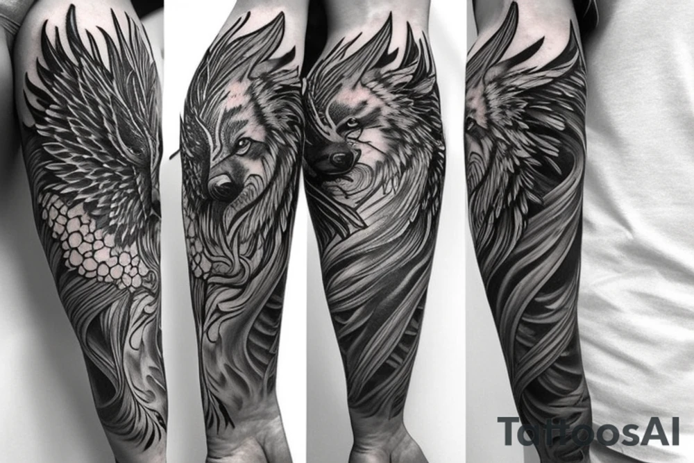Wolf and Phoenix , half sleeve , for man tattoo idea