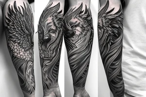 Wolf and Phoenix , half sleeve , for man tattoo idea