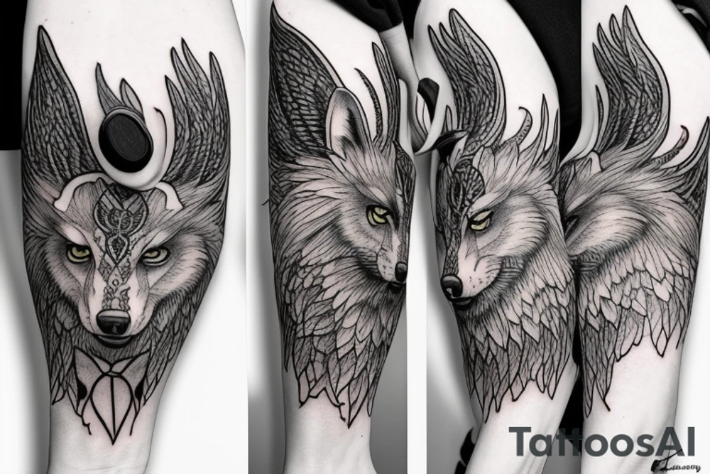 Wolf and Phoenix , half sleeve , for man tattoo idea