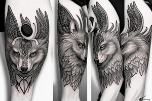 Wolf and Phoenix , half sleeve , for man tattoo idea