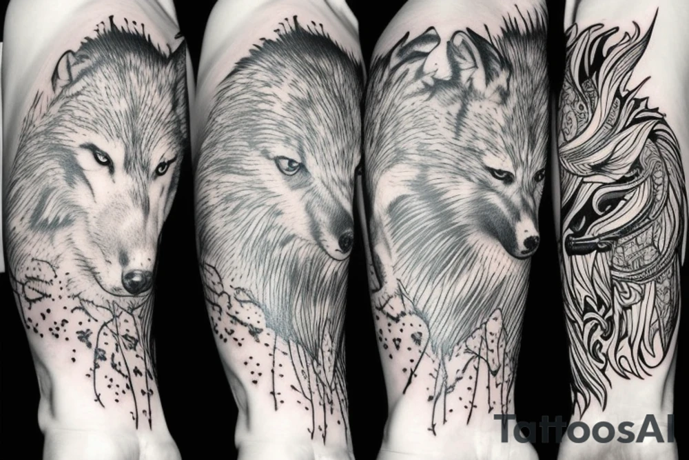 Wolf and Phoenix , half sleeve , for man tattoo idea