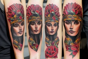 Compas with a mexcian inspire woman and native tattoo idea