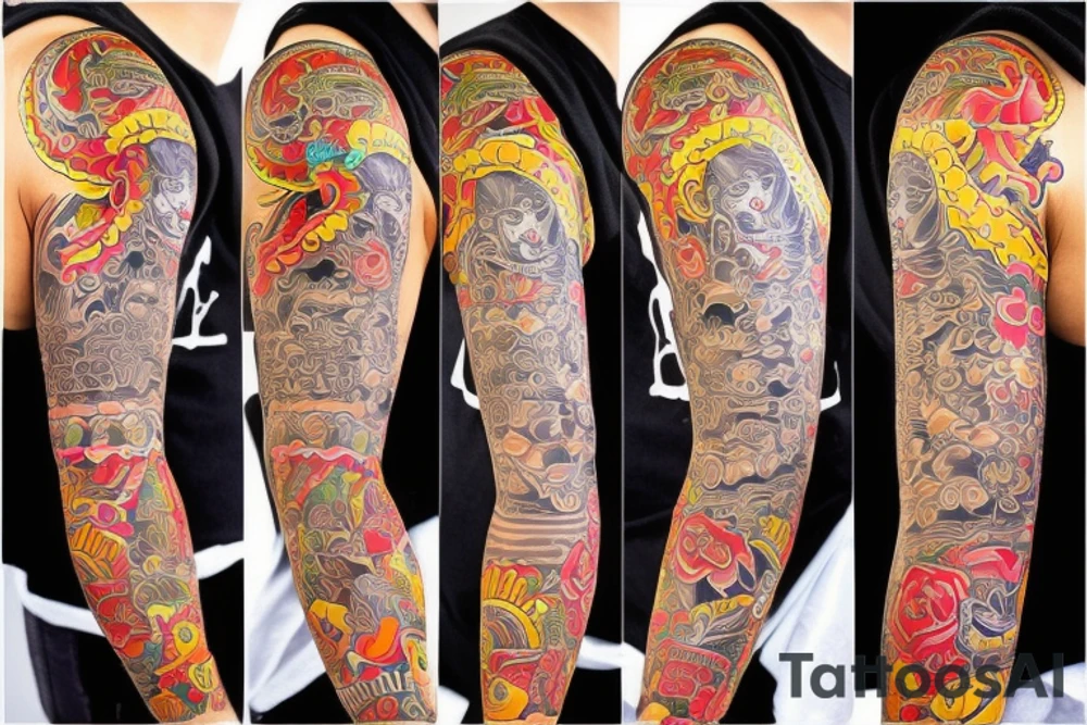 Full sleeve 
Compas with a mexcian inspire woman and native tattoo idea