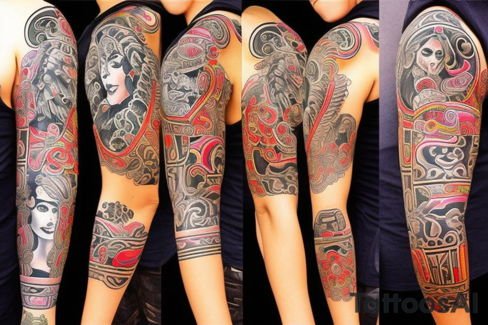 Full sleeve 
Compas with a mexcian inspire woman and native tattoo idea