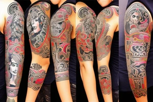 Full sleeve 
Compas with a mexcian inspire woman and native tattoo idea